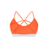 Orange swimwear top with criss-cross straps on a white background