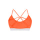Orange swimwear top with criss-cross straps on a white background