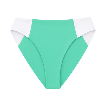 Green bikini bottom with white accents on a white background