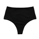 Black high-waisted bikini bottom on a white background