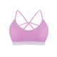 Purple sports bra with criss-cross straps on a white background