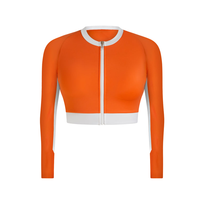 Milena Long Sleeve Cropped Rashguard - Tangerine