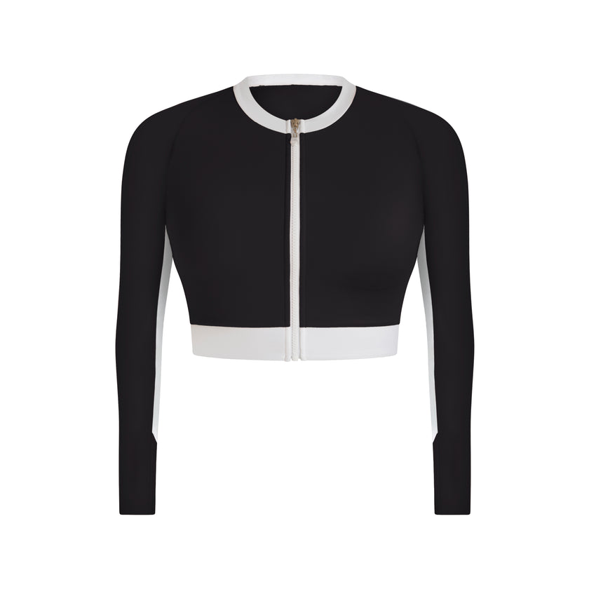 Milena Long Sleeve Cropped Rashguard - Black