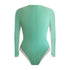 Mint green bodysuit with long sleeves on a white background