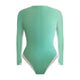 Mint green bodysuit with long sleeves on a white background